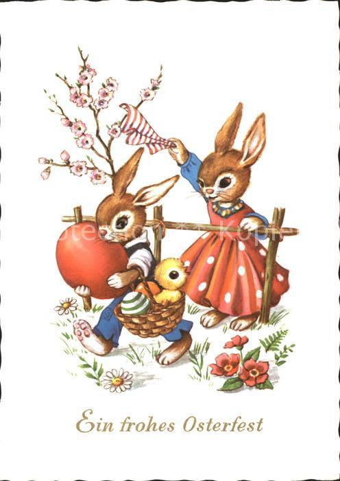Vermenschlicht Hasen Ostern Kueken Ostereier