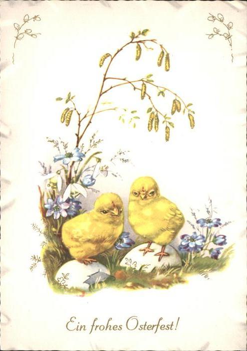 Ostern Easter Paques Kueken Leberbluemchen Weidenkaetzchen