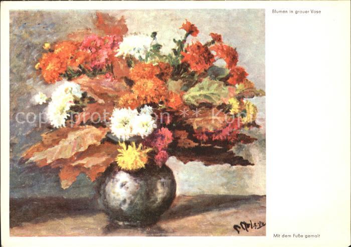 Kuenstlerkarte P. Moleveld Blumen in grauer Vase Dennoch-Kuenstlerkarte Nr. 3303