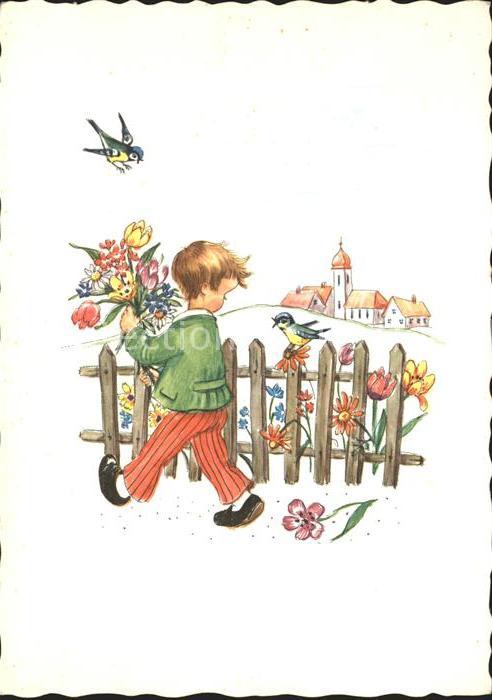 Kinder Child Enfants Blumen Blaumeisen