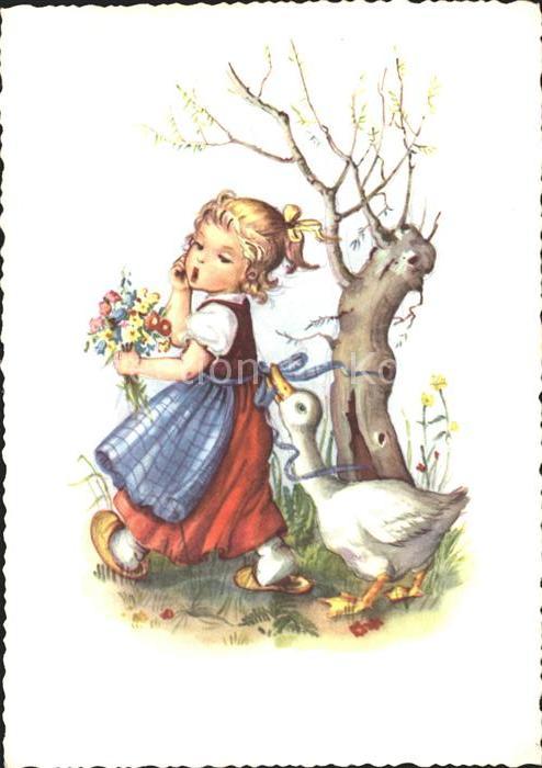 Kinder Child Enfants Gans Blumen