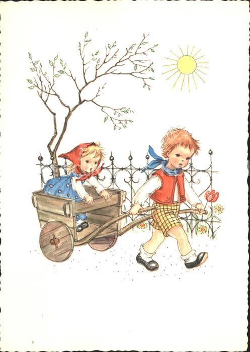 Kinder Child Enfants Holzkarre Sonne