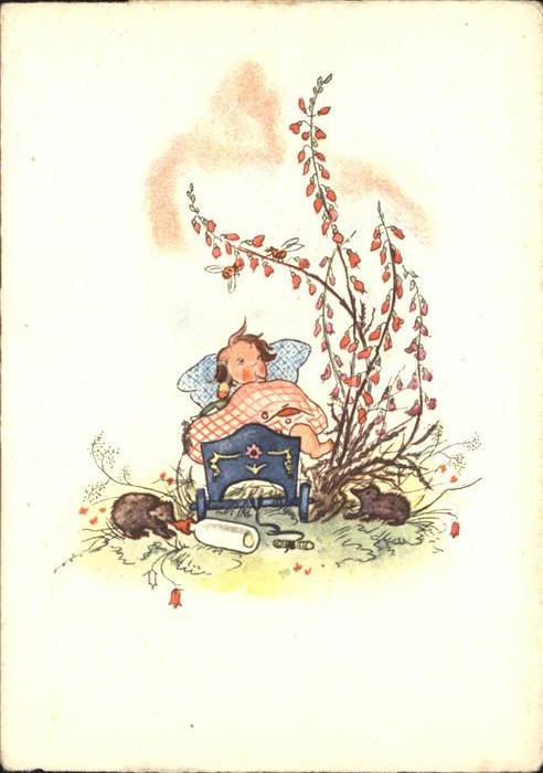 Kinder Child Enfants Milchflasche Igel Kinderbett Blumen Flechsig-Kunstkarte Nr.