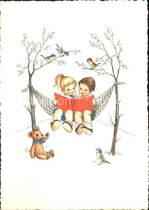 Teddy Teddybaer Teddy-bear Kinder Haengematte Buch Voegel