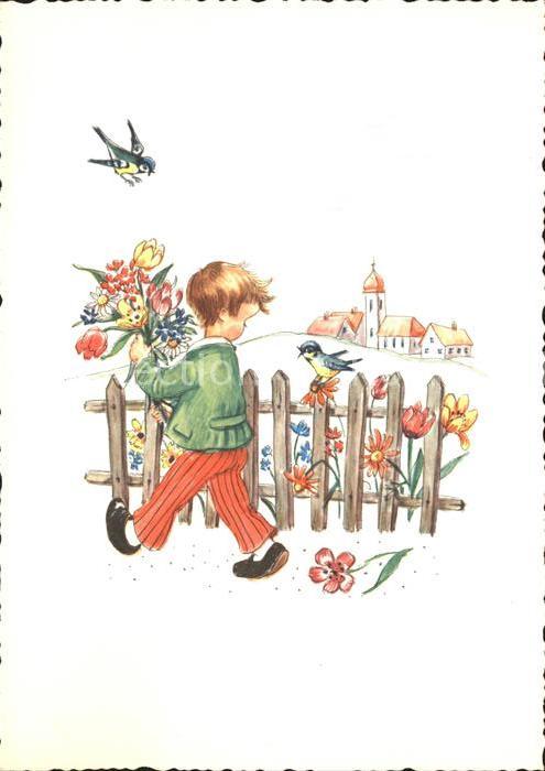 Kinder Child Enfants Blumen Blaumeisen