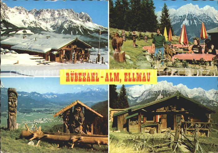 Ellmau Tirol Ruebezahlalm Brunnen Holzschnitzerei Skigebiet Alpenpanorama