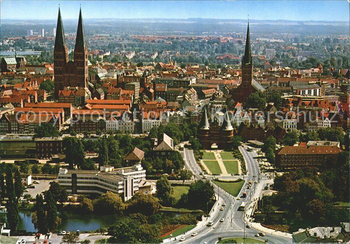 LueBECK  CITY St Marien St Petri Kirche Holstentor Fliegeraufnahme