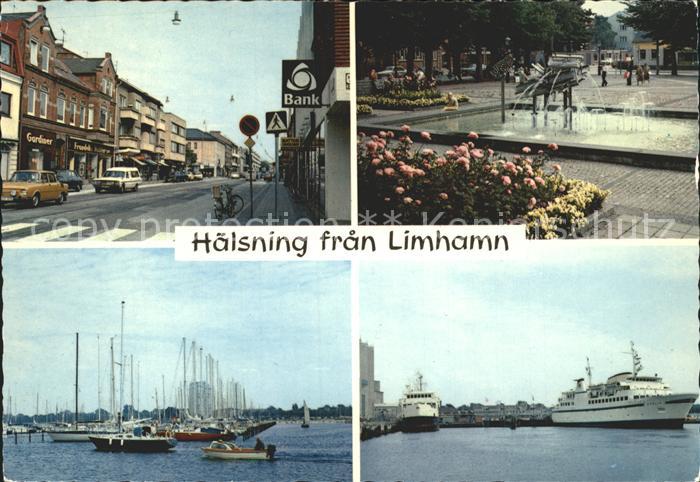 Limhamn Strassenpartie Brunnen Hafen Segelschiff Faehre
