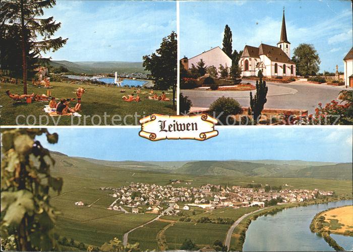 Leiwen Bernkastel-Wittlich Freibad Kirche Panorama mit der Mosel