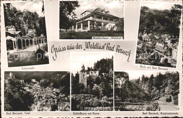 Bad Berneck Kurhaus Waldlust Kolonnade Schlossturm mit Ruine