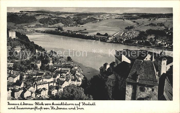 PAssAU Bayern Blick vom Aussichtsturm auf Ilzstadt Doneu Inn
