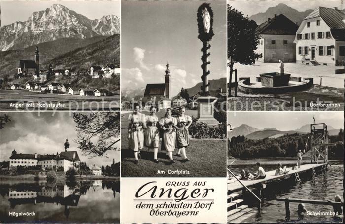 Anger Chiemgau mit Hochstaufen Dorfplatz Trachten Brunnen Schwimmbad Hoegelwoert
