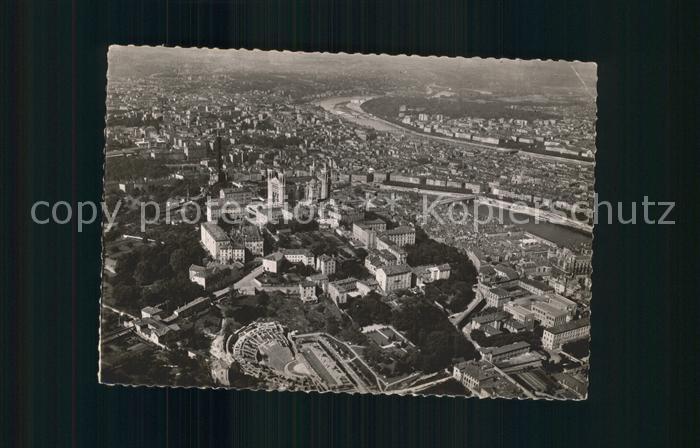 Lyon France Fourviere Theatre Romain Basilique Saone et le Rhone vue aerienne