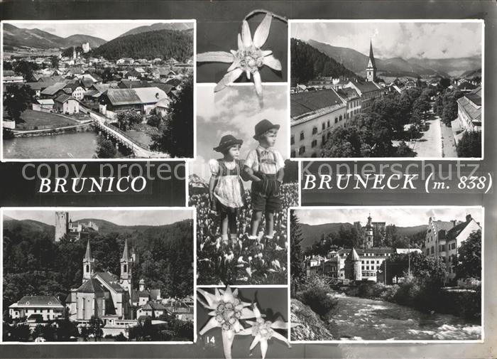 Bruneck Teilansichten Kirche Kinder Trachten Edelweiss