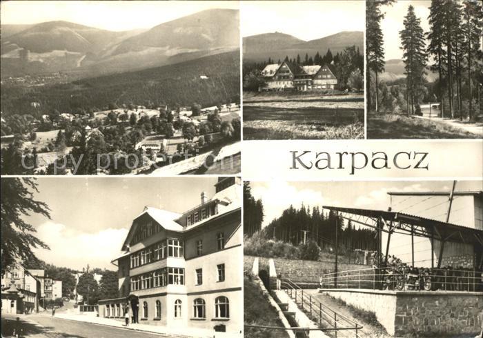Karpacz Gesamtansicht Ferienhaus Waldpartie Bahnhof Sessellift