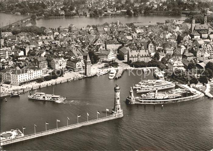 Lindau Bodensee Hafen Leuchtturm Faehre Fliegeraufnahme