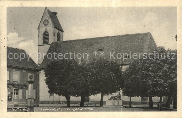 Weil Rhein Kirche mit Kriegerdenkmal