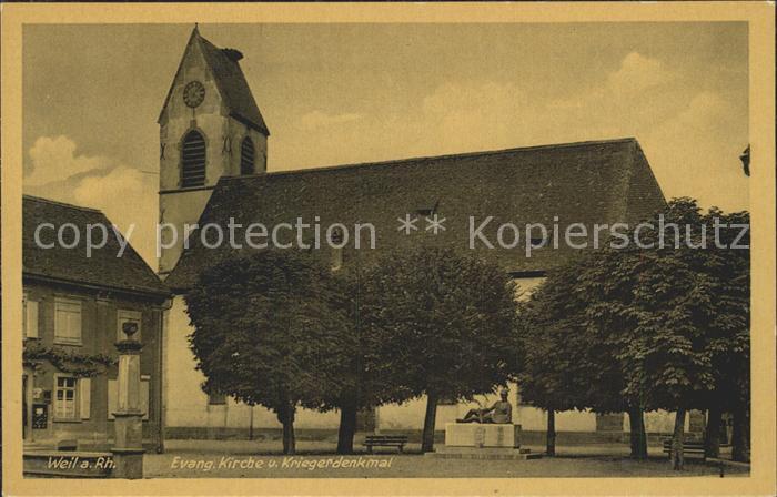 Weil Rhein Kirche mit Kriegerdenkmal