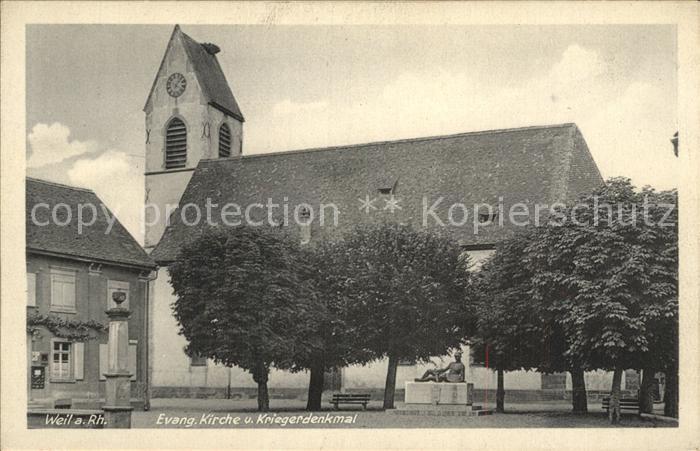 Weil Rhein Kirche mit Kriegerdenkmal