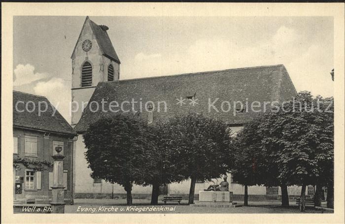 Weil Rhein Kirche mit Kriegerdenkmal