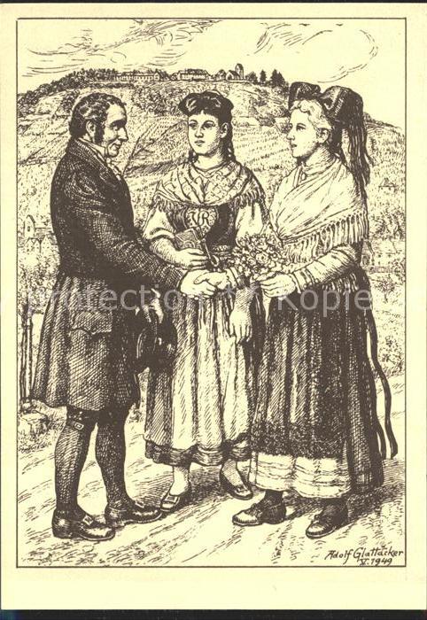 LoeRRACH Baden BW Hebelbund Zeichnung Tracht