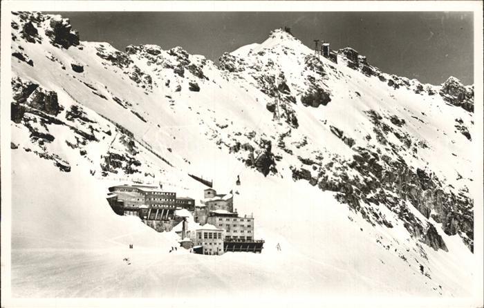 Zugspitzbahn mit Schneefernerhaus und Zugspitzgipfel