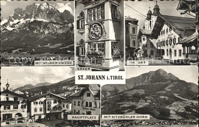 St Johann Tirol mit Wildem Kaiser Ortsblick Hauptplatz Kitzbueheler Horn