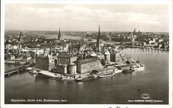 Stockholm Utsikt fran Stadshuset toern Fliegeraufnahme