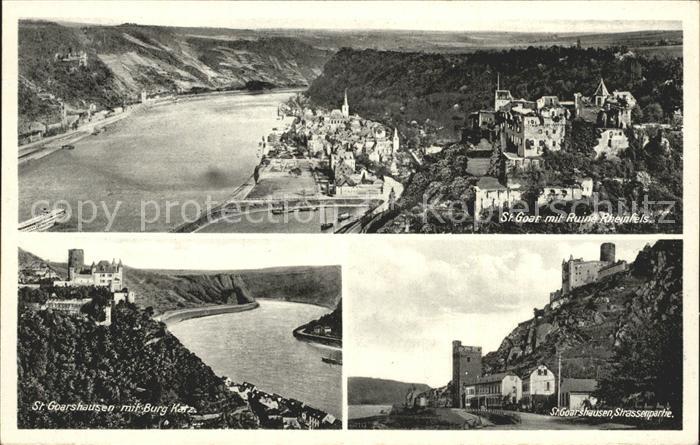 St Goar mit Ruine Rheinfels Goarshausen Burg Katz Strassenpartie