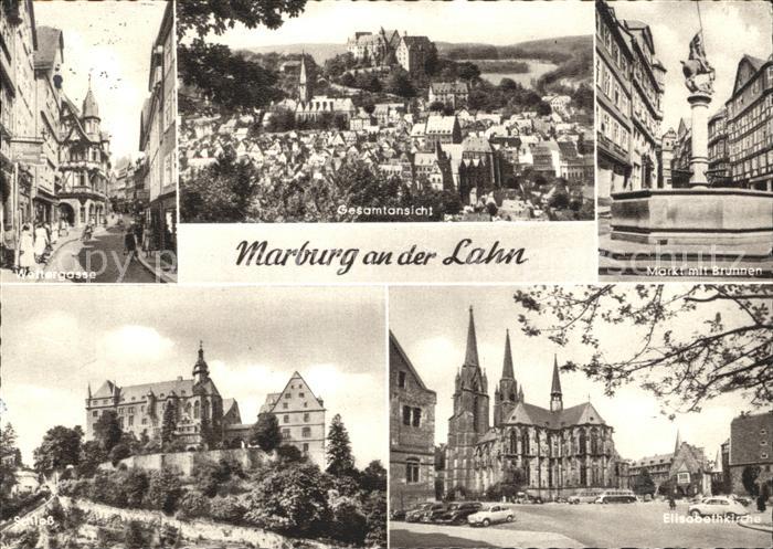 Marburg Lahn Waltergasse Gesamtansicht Markt Brunnen Schloss Elisabethkirche