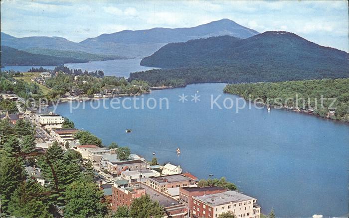Lake Placid New York and Whiteface Mountain aerial view