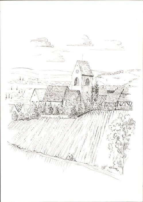 oetlingen Weil Rhein Kirche Federzeichnung von W Herbold Kuenstlerkarte