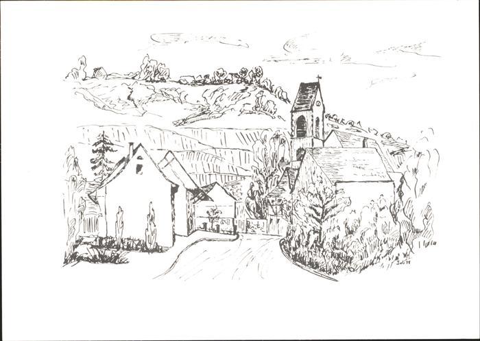 Alt Weil Rhein Ortseingang Kirche Federzeichnung von W Herbold Kuenstlerkarte