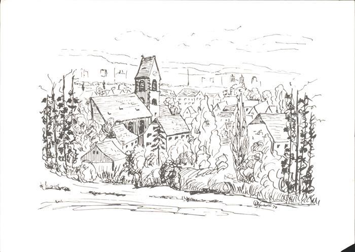 Weil Rhein Ortsansicht mit Kirche Federzeichnung von W Herbold Kuenstlerkarte