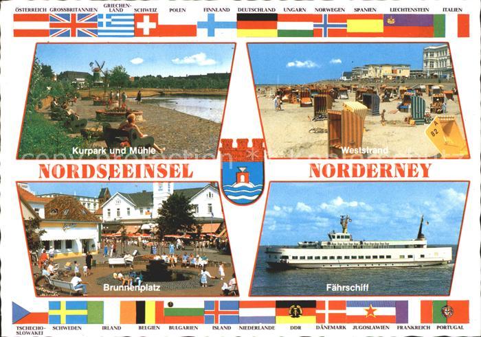Norderney Nordseebad Kurpark Muehle Weststrand Strandkorb Faehrschiff Brunnenpla