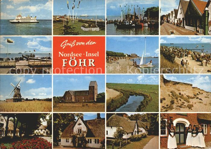 Insel Foehr Faehre Hafen Strand Ortspartie Windmuehle Kirche Trachten Duenen Ree