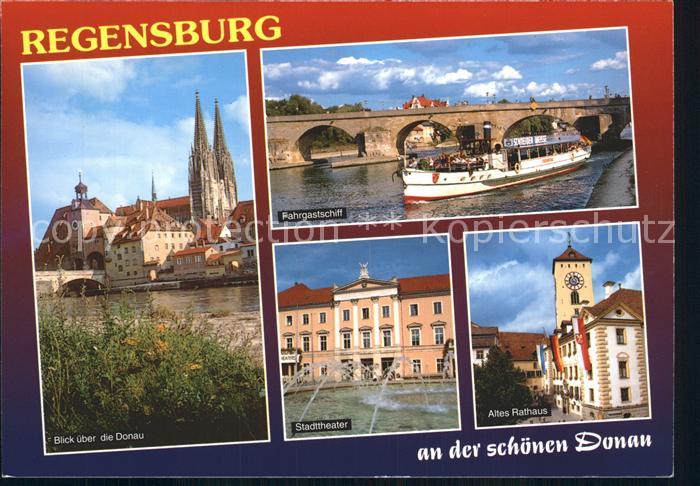 REGENSBURG Bayern Donau Fahrgastschiff Stadttheater Rathaus Dom Bruecke