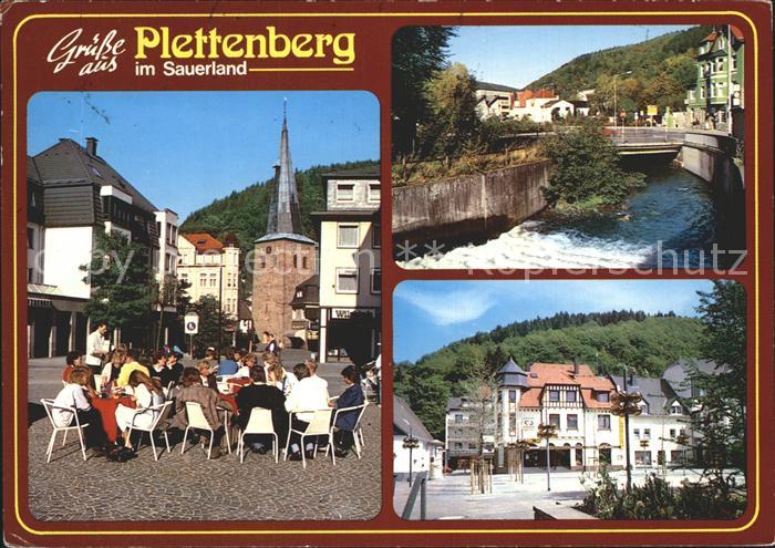 Plettenberg Marktplatz Strassencafe Partie am Fluss