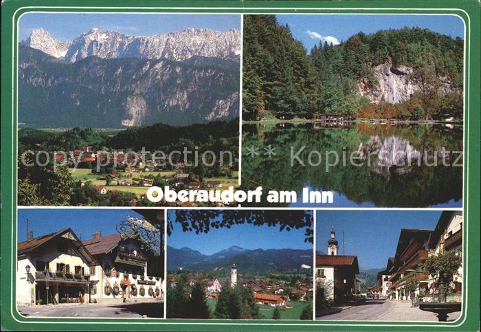Oberaudorf Gesamtansicht mit Alpenpanorama Inn Wasserspiegelung Gasthaus Hauptst
