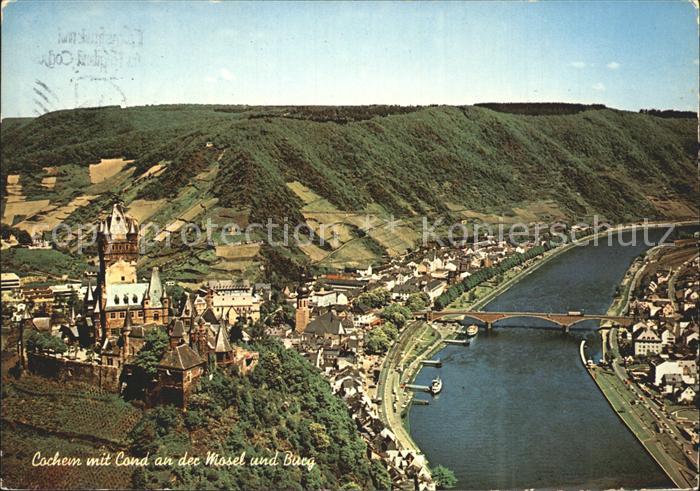 Cochem Mosel Panorama mit Cond und Burg Bruecke Fliegeraufnahme