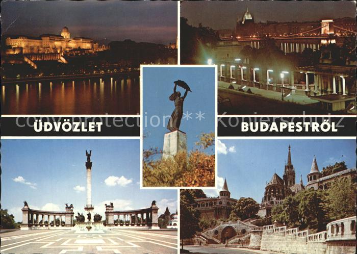 Budapest Burgpalast Bruecke Nachtaufnahme Heldenplatz Milleniumsdenkmal Statue