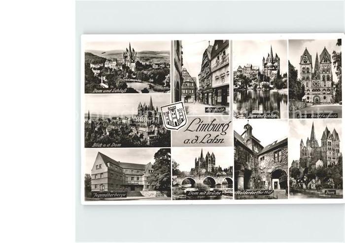 Limburg Lahn Dom und Schloss Altstadt Dom Westfassade Jugendherberge Bruecke Wal