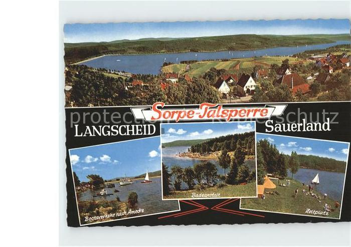 Langscheid Sorpesee Panorama Sorpetalsperre Bootsverkehr nach Amecke Badeanstalt