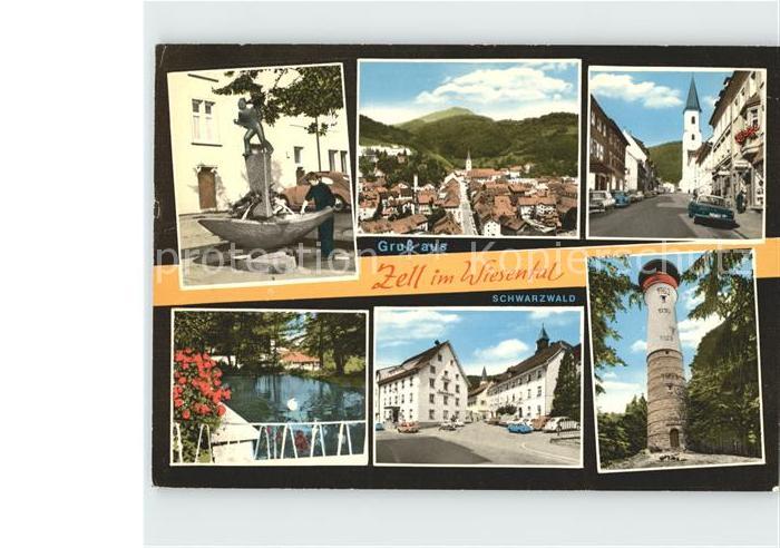 Zell Wiesental Dorfbrunnen Total Strassenpartie Schwanenteich Turm
