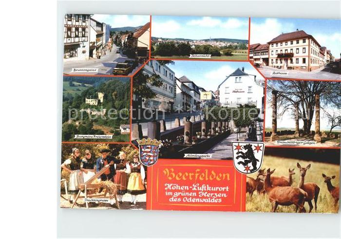 Beerfelden Odenwald Brunnengasse Teilansicht Rathaus Burgruine Freienstein Mueml