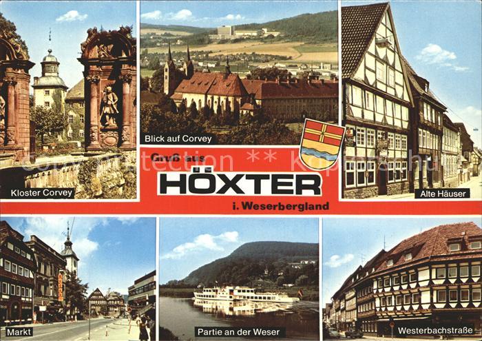 Hoexter Weser Fachwerkhaeuser Westerbachstrasse Weserpartie Kloster-Corvey