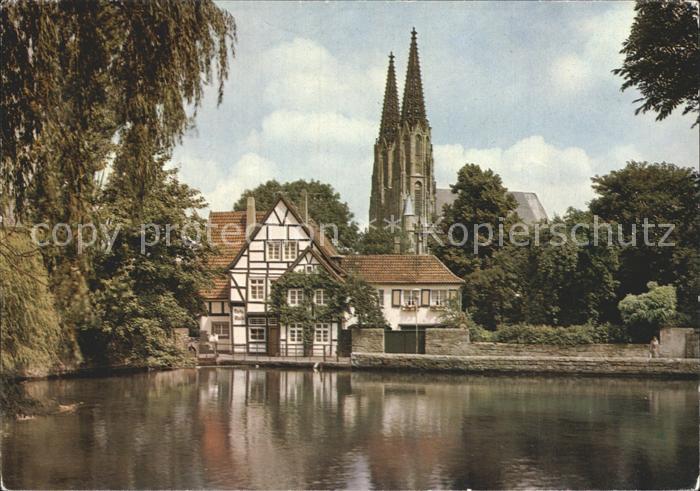 Soest Arnsberg Muehle am grossen Teich mit Wiesenkirche