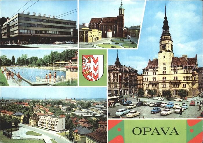 Opava Troppau Kaufhaus Kirche Rathaus Schwimmbad