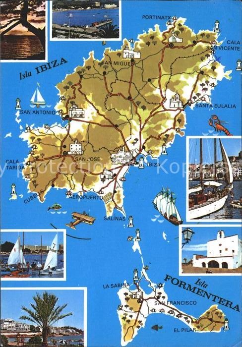 Ibiza Islas Baleares Landkarte Sonnenuntergang Hafen Segelboot