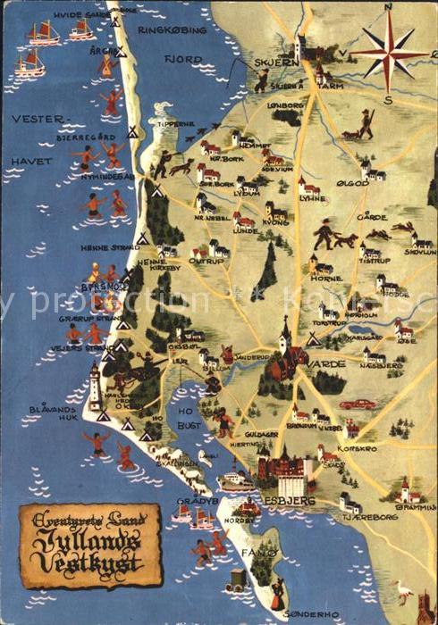 Jylland Jyllands Vestkyst Kuestenstreifen Landkarte